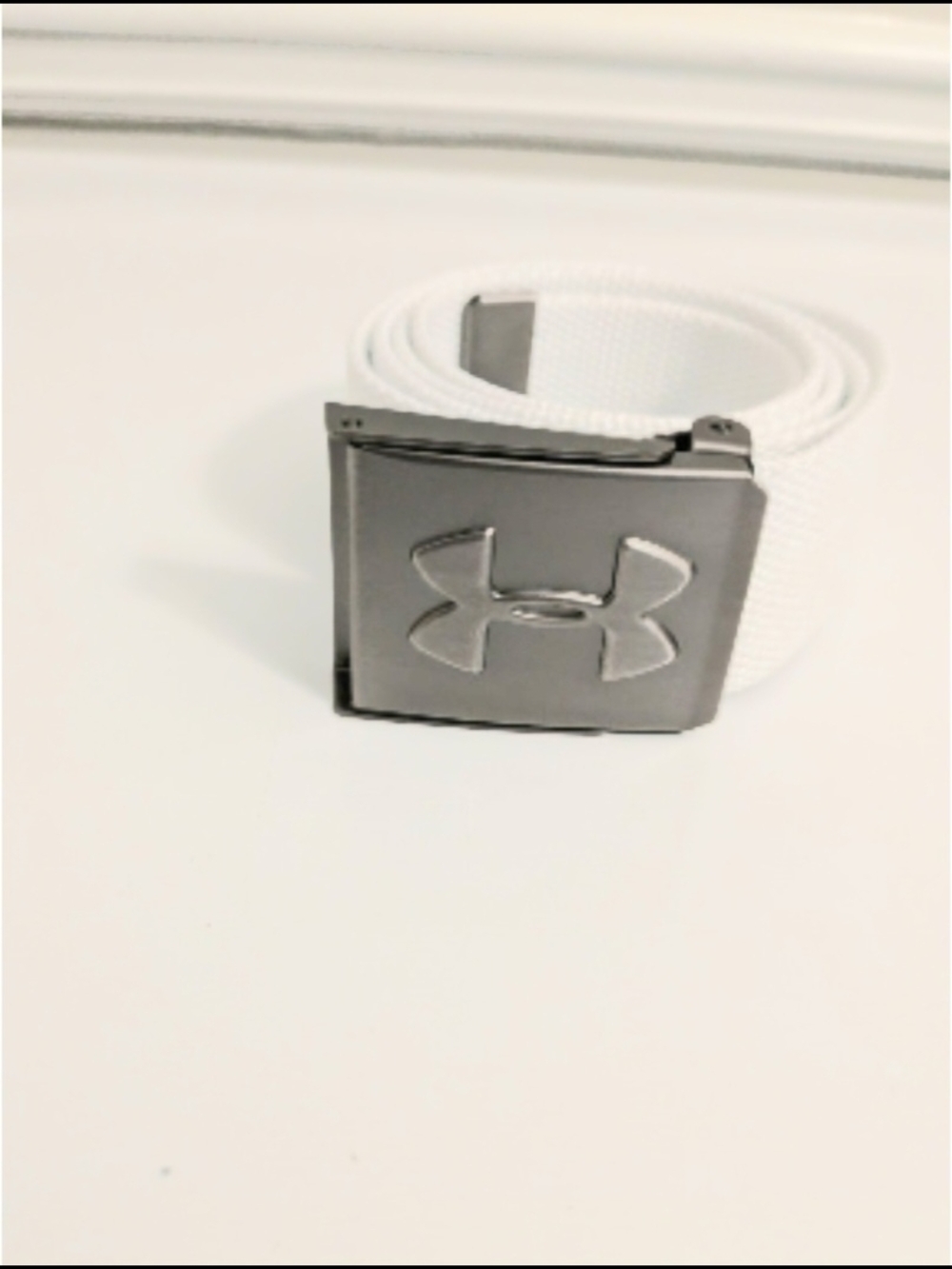 Under Armour White Webbing Belt with Silver Logo Buckle